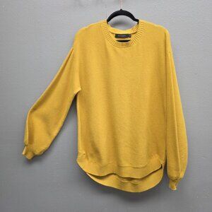 MEROKEETY Sweater Womens XL Yellow Balloon Sleeve High Low Crewneck Pullover